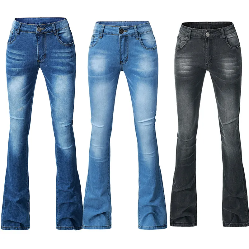 Women's Vintage Flare Jeans Stretchy Denim Bootcut Pants Faded Whisker Washed Cotton Blend Long Trousers For Casual Daily Ladies