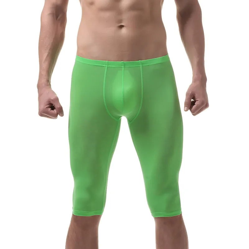 Men's Ice Silk Tight Shaping Shorts Ultra Thin Breathable High Elasticity U-Convex Pouch Mid Length Sports Underwear