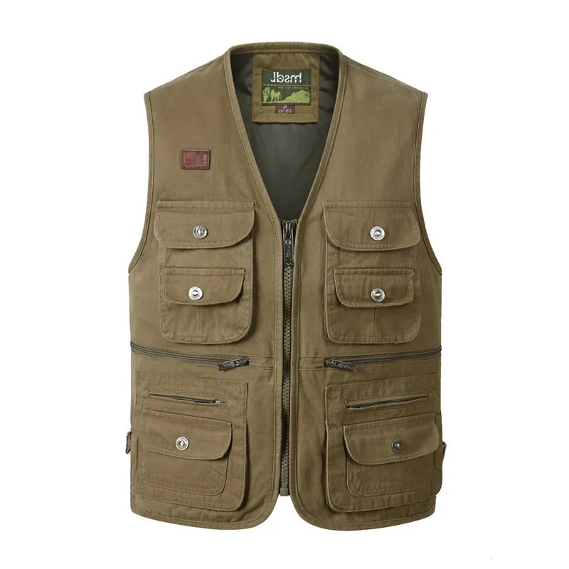 Men Outdoor Utility Vest Cotton Canvas Multi Pocket Functional Fishing Photography Waistcoat Casual V Neck Sleeveless Work Jacket