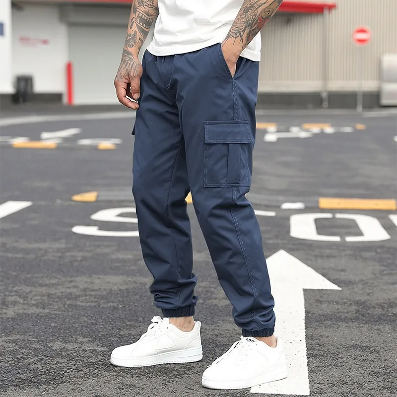 Pantaloni Jogger Cargo Urban da Uomo in Poliestere Resistente Multitasche Vita con Coulisse Pantaloni Lunghi Conici per Outdoor Casual Streetwear