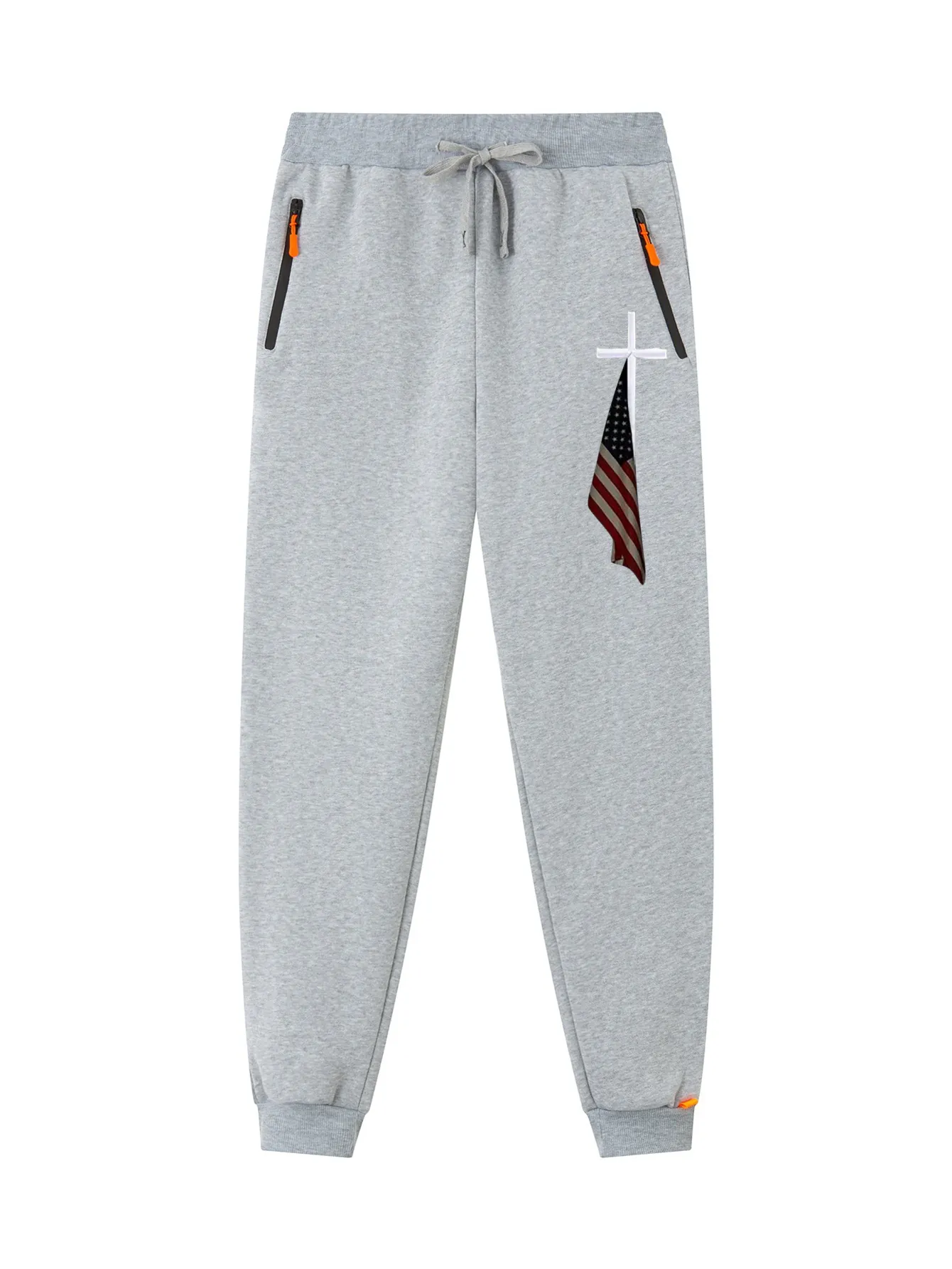 Ανδρικό Παντελόνι Φόρμας Polyester Joggers Cross Flag Print Πλευρική Τσέπη με Φερμουάρ Μέση με Κορδόνι Casual