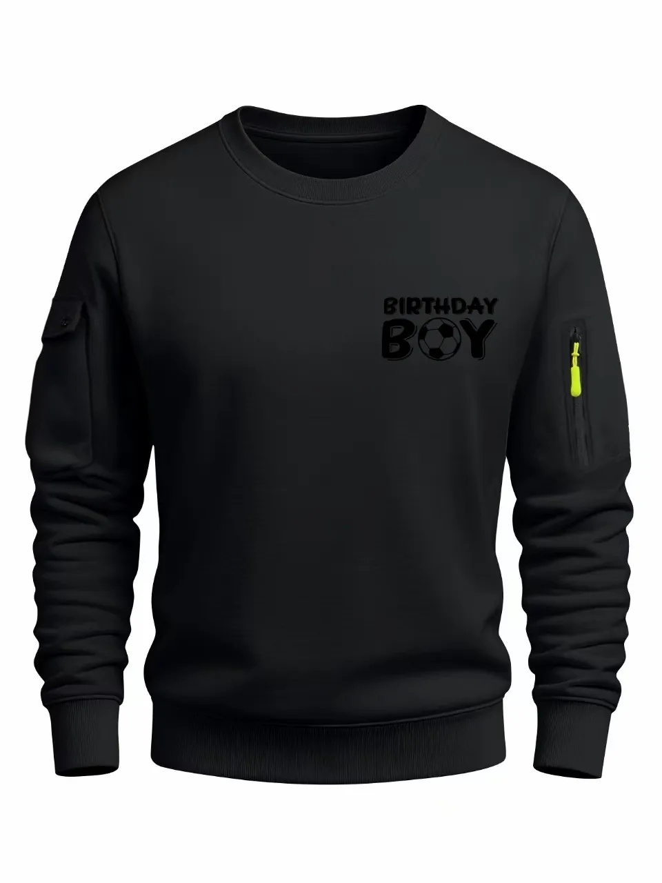 Birthday Boy Football Print Sweatshirt Sleeve Pockets Men Casual Crew Neck Long Sleeve Pullover Autumn Winter Sporty Top