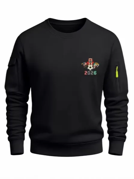 Sweat-shirt Décontracté à Col Rond pour Hommes en Polyester Poche Fonctionnelle Imprimé Thème Football 2026 Haut Sport