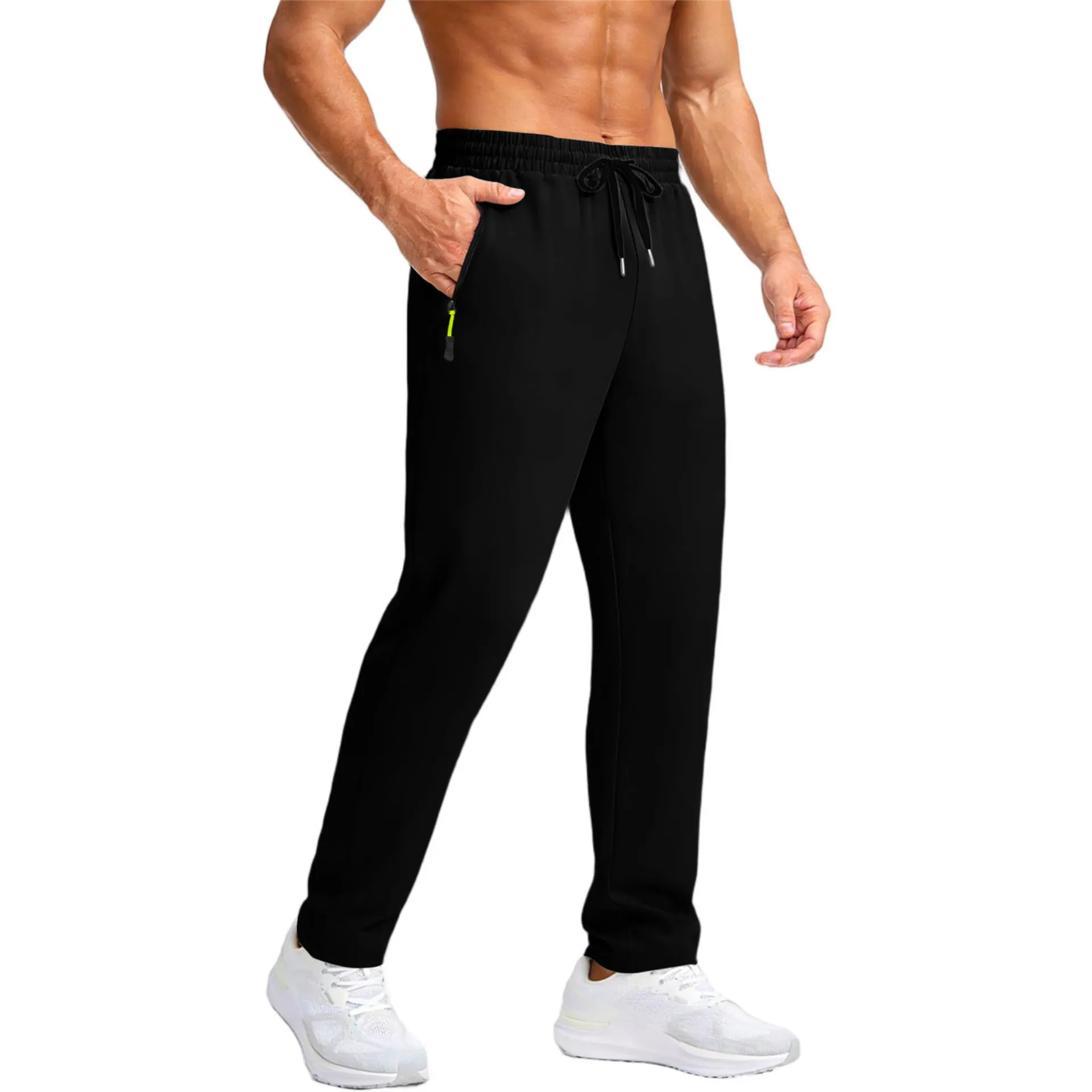 Men's Casual Athletic Sweatpants Elastic Drawstring Waist Jogger Pants With Zipper Pockets Breathable Training Running Fitness Trousers