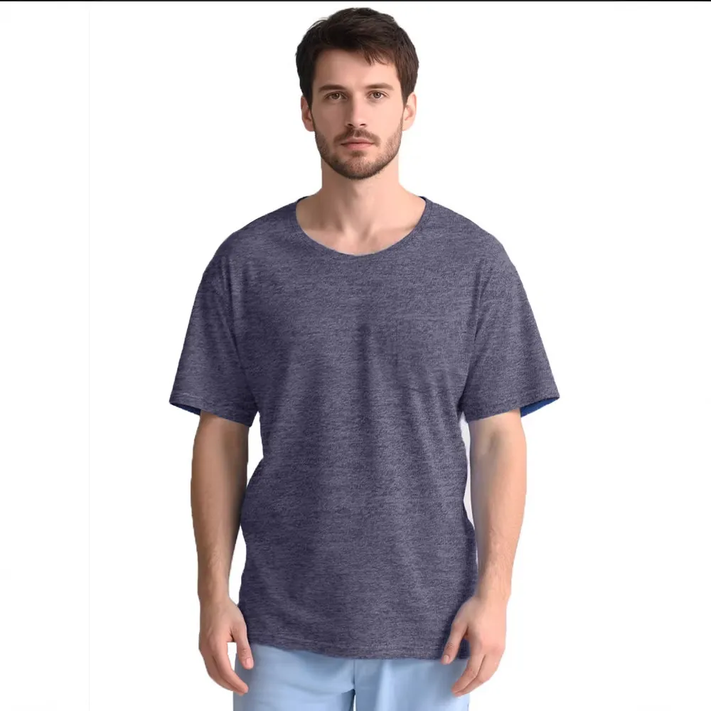 T-Shirt Décontracté à Manches Courtes pour Hommes Avec Fermeture Velcro à l'Épaule Vêtement Adapté Mélange de Coton