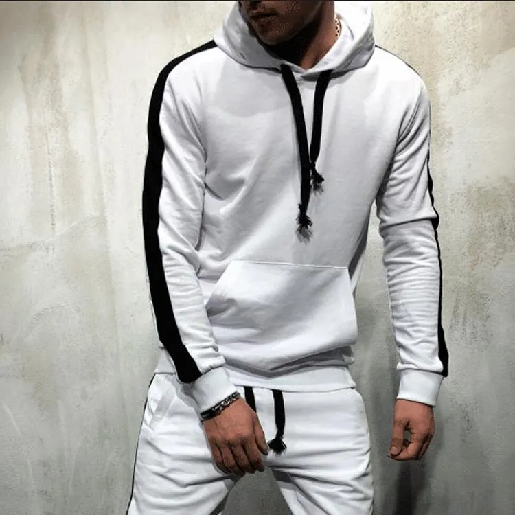 Sweat à Capuche pour Homme à Rayures Patchwork Décontracté Sportif Pullover Coupe Large Polyester Manches Longues Haut