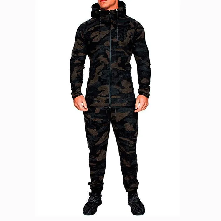 Survêtement Camouflage Décontracté Pour Hommes Avec Sweat-shirt à Capuche Et Pantalon de Jogging en Mélange de Coton