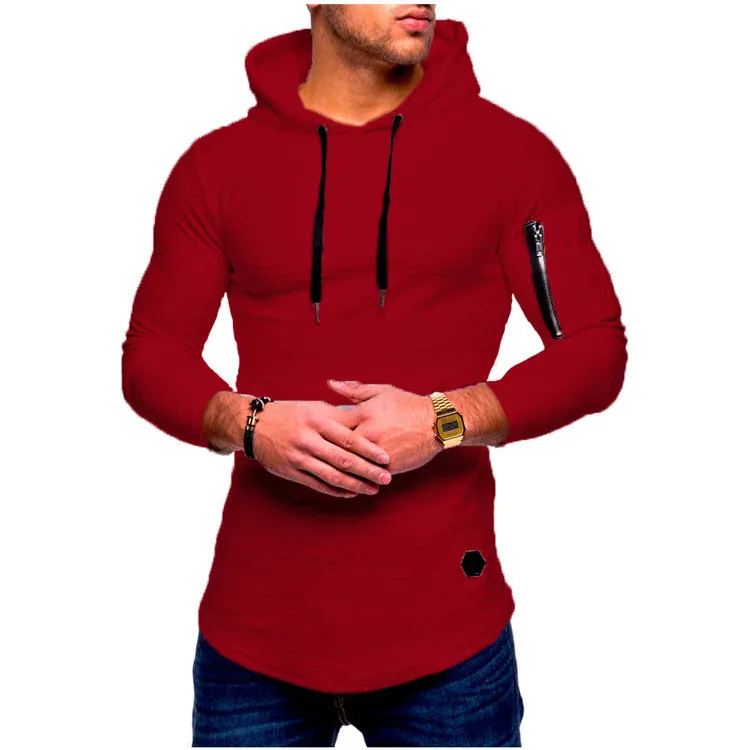Men's Slim Fit Hooded Hoodie Long Sleeve Waffle Knit Sweatshirt With Zipper Arm Pocket Curved Hem Fashion Casual Tops