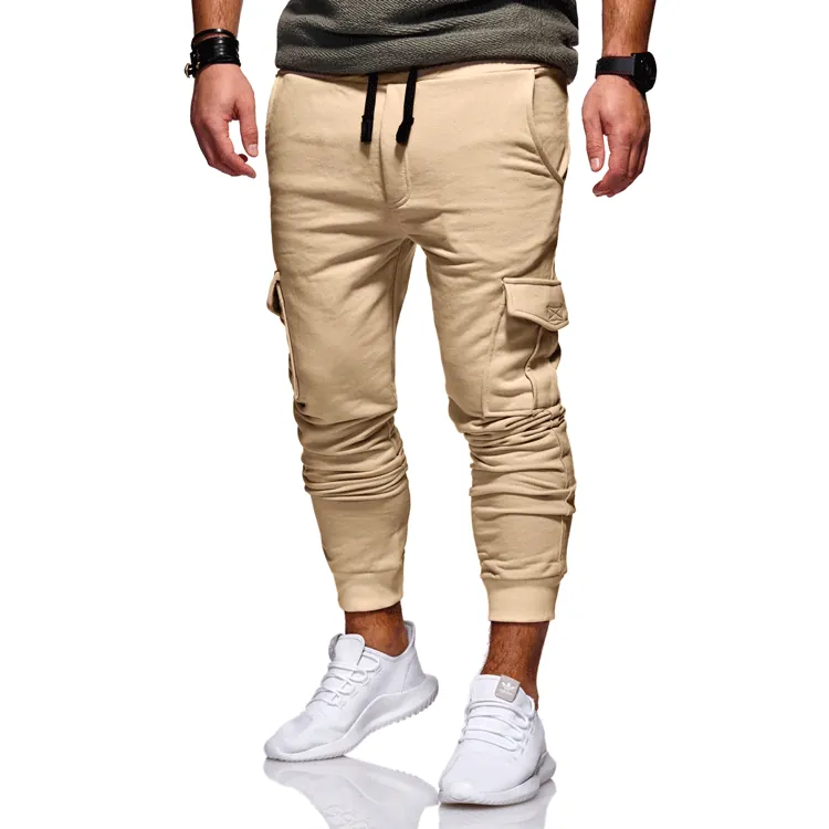 Pantalon de Jogging Cargo Décontracté pour Hommes Mélange de Coton Coupe Ajustée Avec Taille à Cordon Et Poches à Rabat Chevilles Resserrées Pantalon de Sport