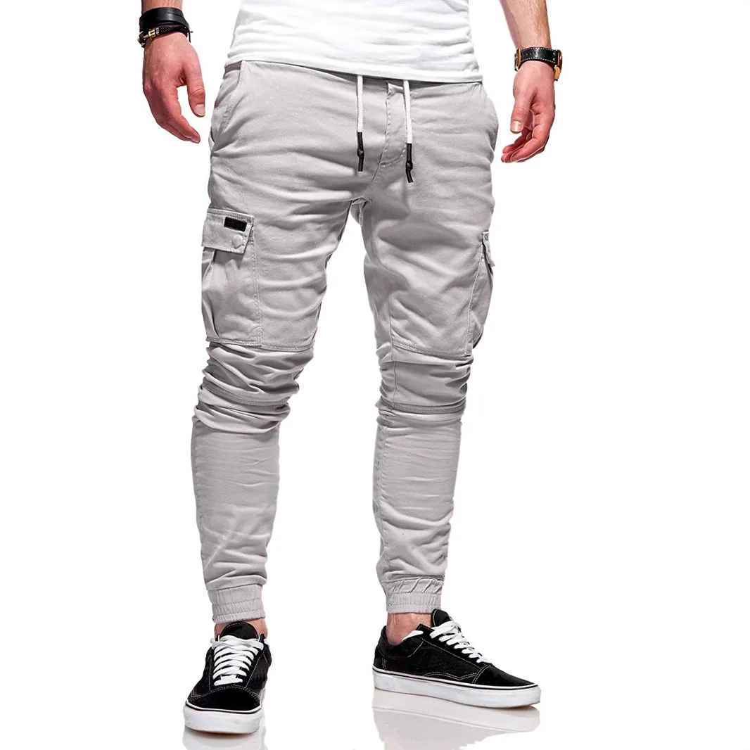 Herren Cargo Jogginghose Einfarbig Kordelzug Elastische Taille Mehrere Taschen Sweatpants Slim Fit Casual Gerippte Bündchen Sporthosen