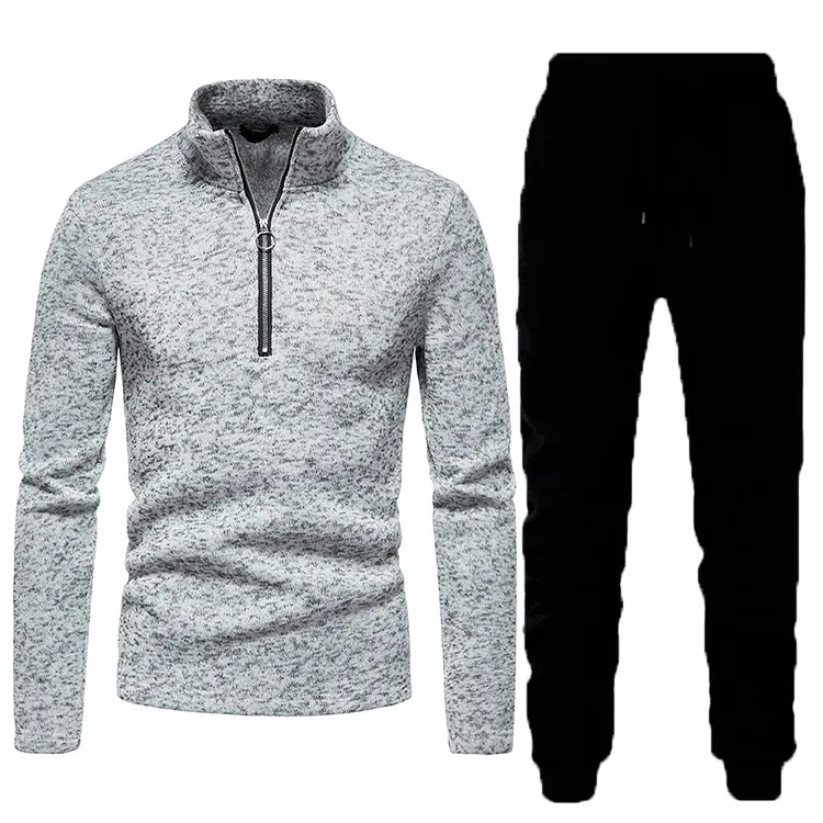 Men Casual 2-Piece Sweatshirt Set Top And Bottom Zip Up Stand Collar Fleece Tracksuit For Autumn Winter Athletics Wear