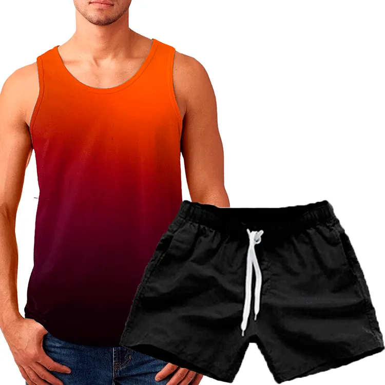 Men Summer Casual Tank Top And Shorts Outfit Sleeveless Crew Neck Printed Sporty Beach Wear Breathable Comfortable Athleisure Clothing
