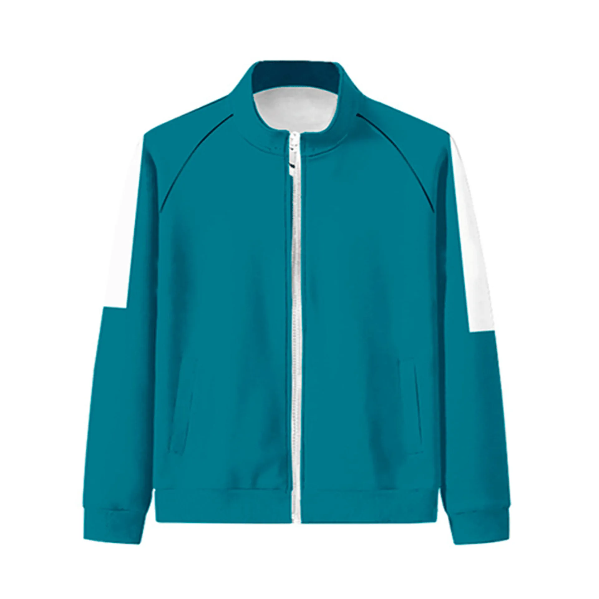Survêtement Enfant Tenue Sarcelle Blanc Rayures Contrastées Veste à Col Montant Pantalon T-Shirt Vêtements de Sport