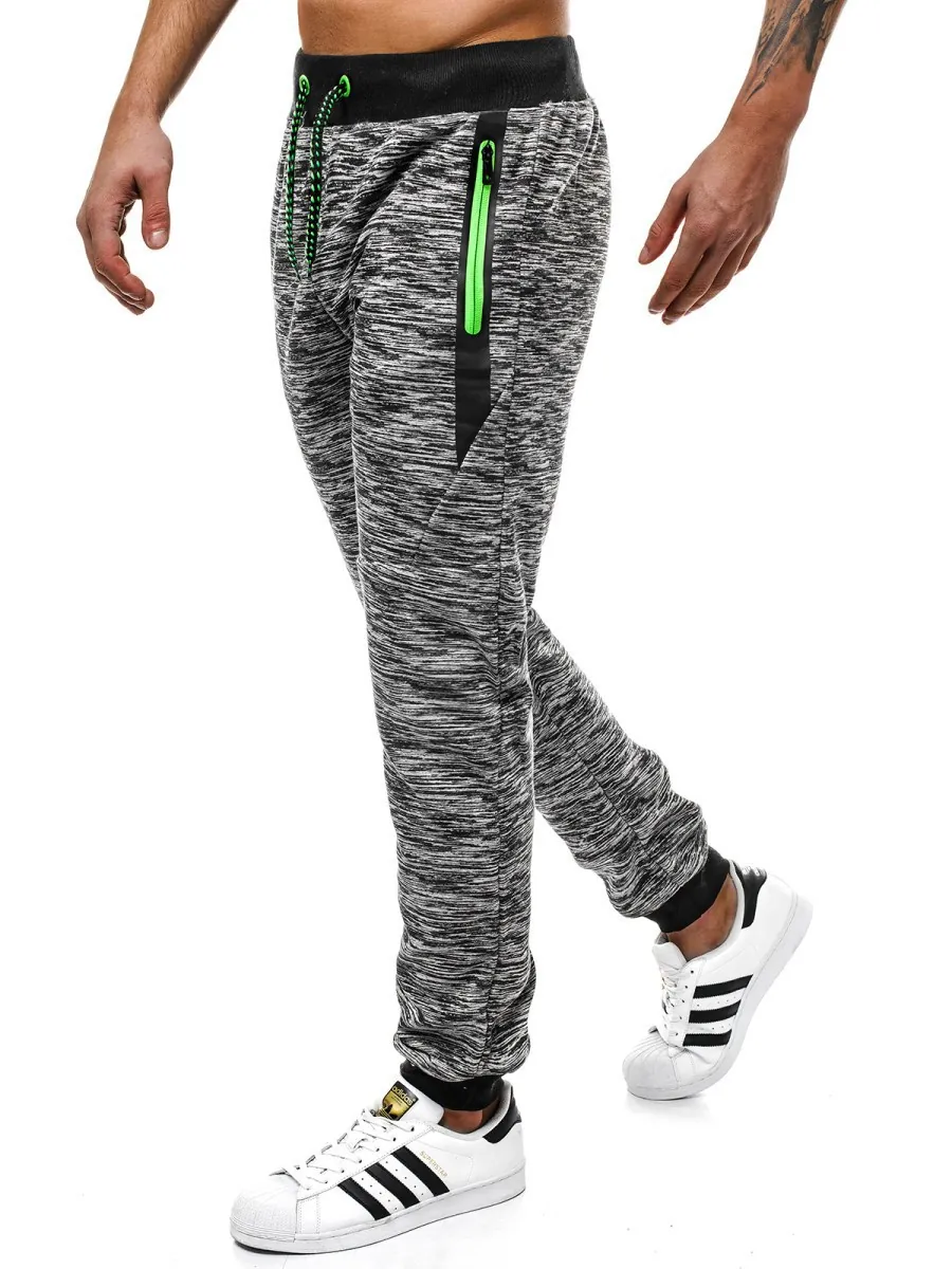 Pantalon de Jogging Décontracté pour Hommes Coupe Ajustée en Maille Chinée Pantalon de Sport Avec Poches Éclair Imperméables