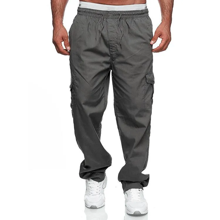 Herren Cargo Hose Multi-Tasche Outdoor Casual Relaxed Fit Baumwollmischung Taktische Hose Einfarbig Kordelzug Elastische Taille