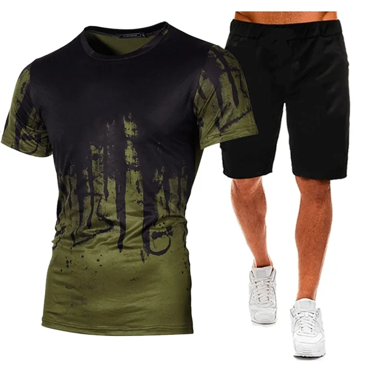 Men's Fashion Sports Fitness Ink Splatter Printed T-Shirt And Shorts Top And Bottom Casual Summer Short Sleeve Outfit