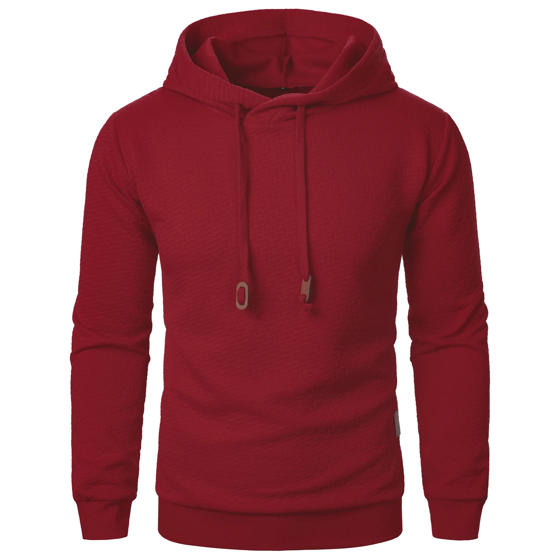 Men's Jacquard Hoodie Casual Fashion Long Sleeve Pullover Sweatshirt For Outdoor Fitness Sports Solid Color Hooded Top