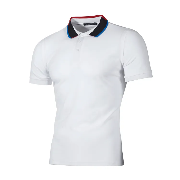 Men Casual Cotton Blend Polo Shirt Short Sleeve Contrast Color Lapel Striped Collar Ribbed Cuffs Summer Fashion Top