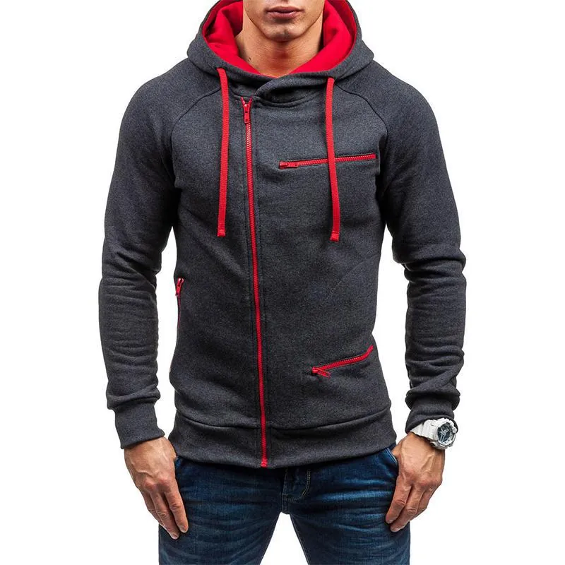 Herren Zip Up Hoodie Fleece Gefüttertes Sweatshirt Sportlich Lässige Jacke Verlauf Kontrast Design Langarm Kapuzen Top