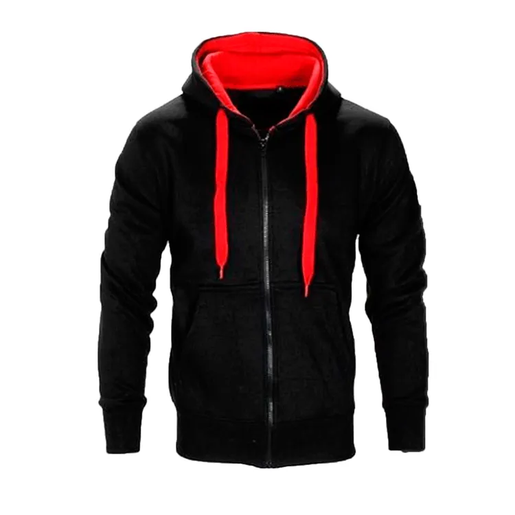 Herren Lässiger Zip Up Hoodie Kontrastfarbe Baumwollmischung Langarm Sweatshirt Jacke Mit Kordelzug Tasche Einfarbig