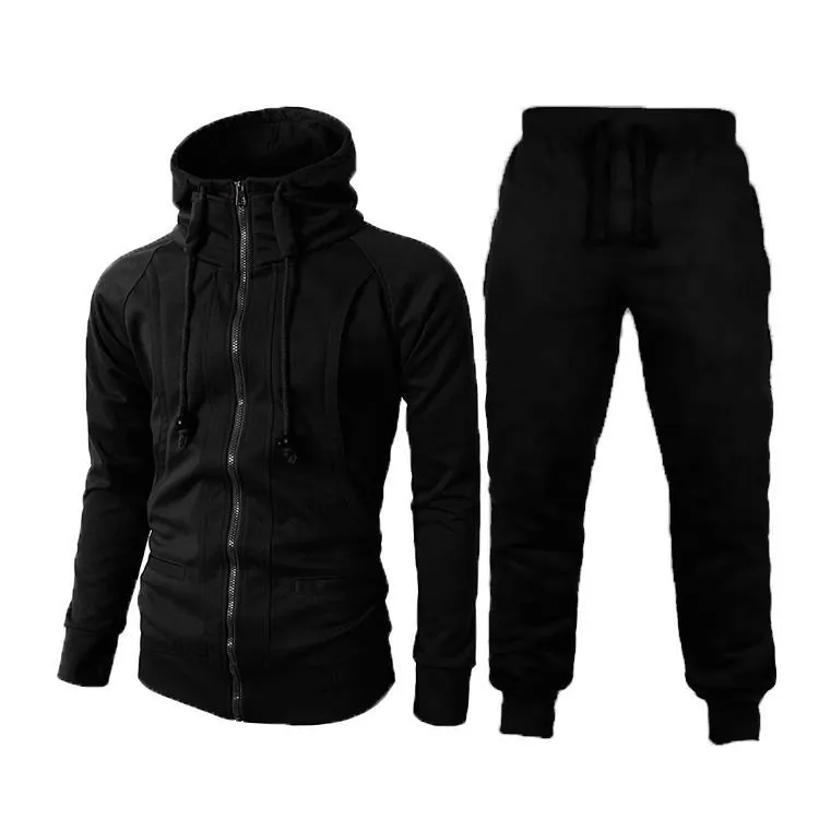 Hommes Sport Fitness Décontracté Jacquard Polaire Sweat à Capuche Veste Et Pantalon de Jogging Haut Et Bas Pour Jogging Entraînement