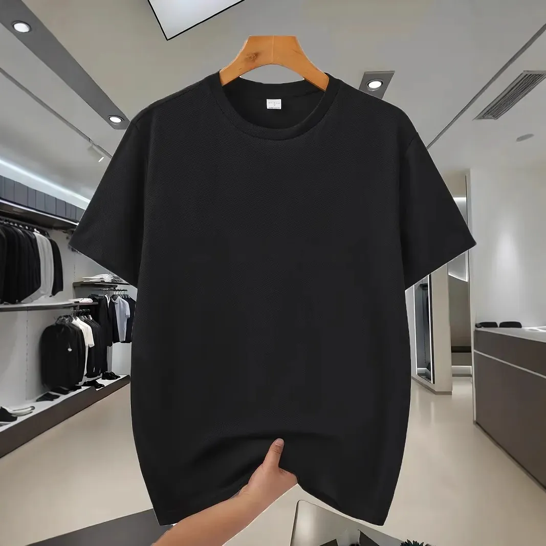 Men Short Sleeve T-Shirt Breathable Polyester Top Casual Summer Round Neck Sporty Loose Solid Color Tee For Daily Wear