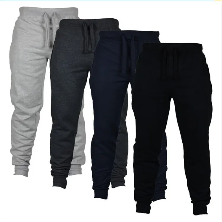 Men Casual Solid Color Joggers Breathable Sweatpants Elastic Drawstring Waist Cuffed Tapered Pants Sporty Cotton Trousers