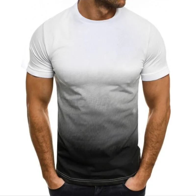 Camiseta Degradada para Hombre Corte Ajustado Transpirable de Poliestere Licra Manga Corta Top Musculación para Gimnasio Deporte Casual