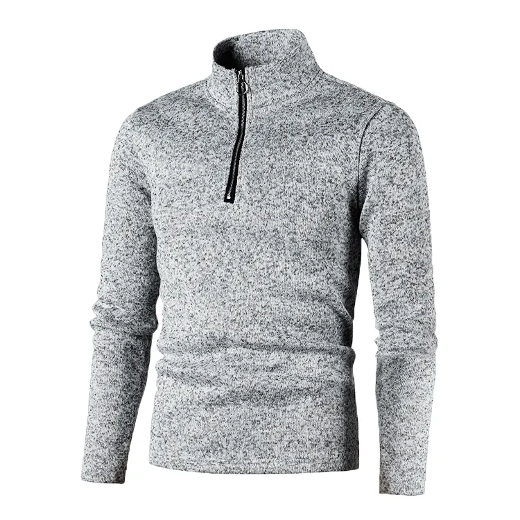 Men Quarter Zip Stand Collar Sweatshirt Long Sleeve Polyester Pullover Solid Color Casual Basic Fleece Top For Autumn Winter