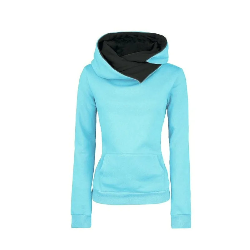 Women Casual Polyester Cotton Blend Hoodie Long Sleeve Cross Neck Pullover Sweatshirt With Kangaroo Pocket Solid Color Top