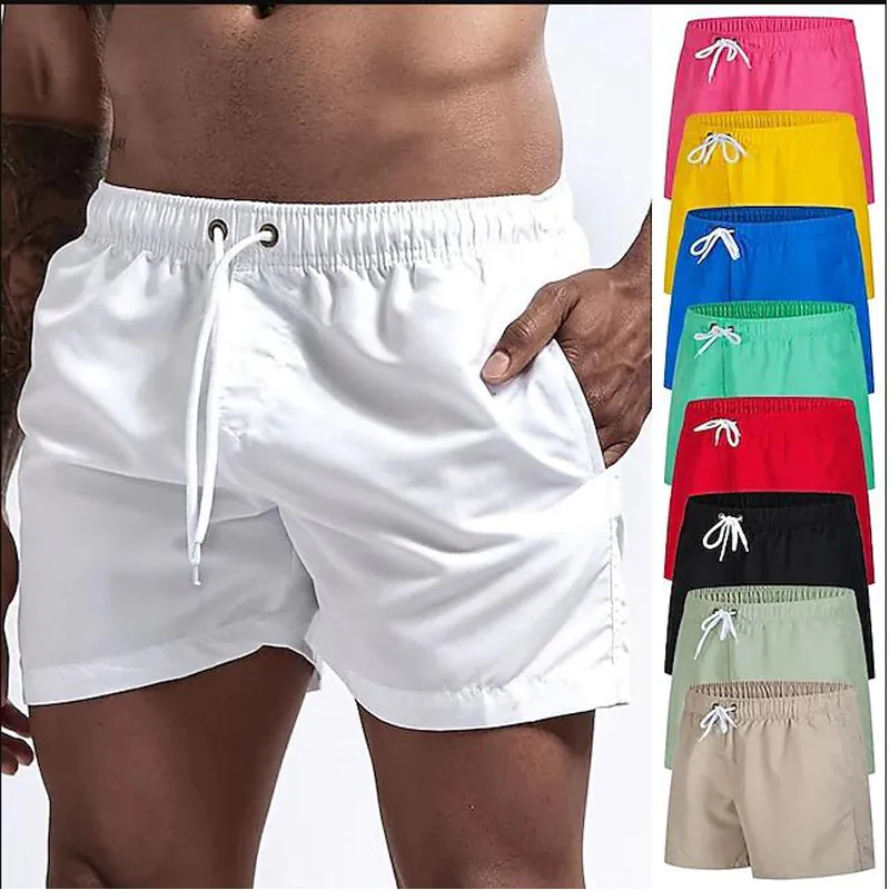 Men's Quick Dry Swim Trunks Polyester Breathable Beach Shorts With Mesh Lining Elastic Waist Drawstring Swimming Bottoms