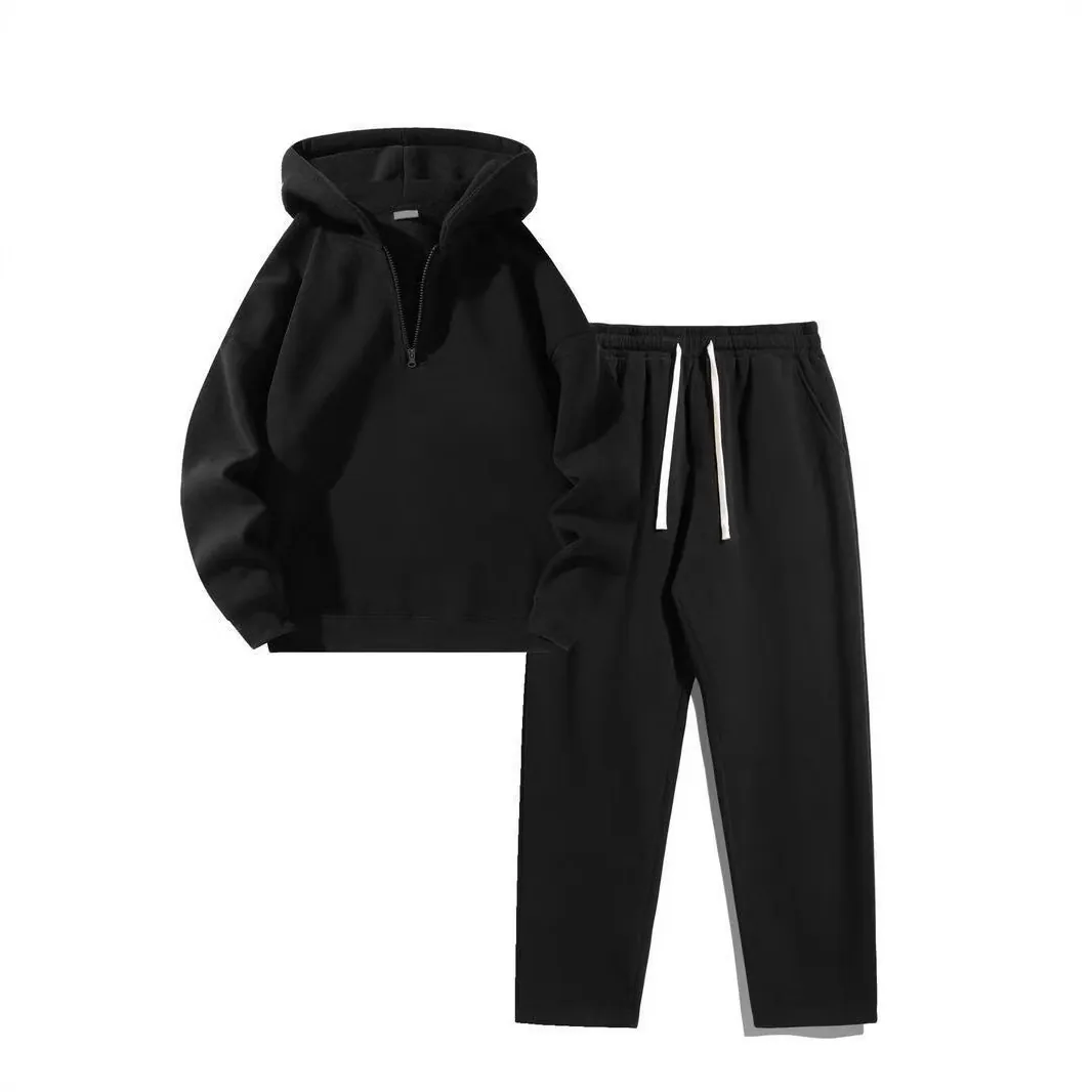 Women Casual Tracksuit Half Zip Hooded Sweatshirt And Wide Leg Pants Solid Color Long Sleeve Sporty Loungewear Clothing