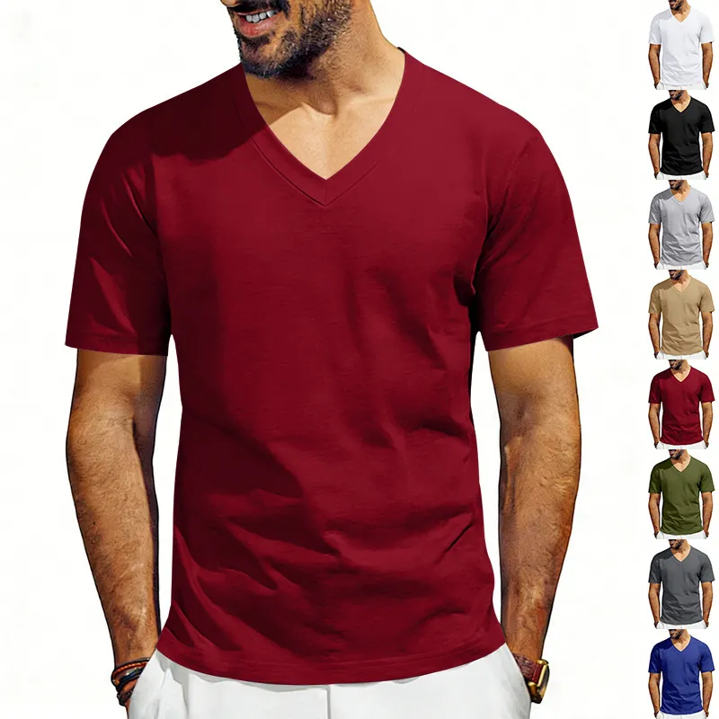 Men's V-Neck T-Shirt Quick Dry Breathable Short Sleeve Summer Casual Basic Solid Color Polyester Slim Fit Tee Top