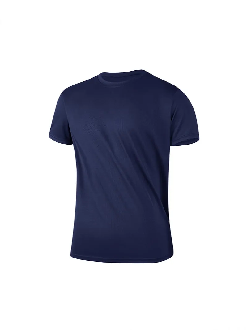 Men's Quick Dry Mesh T-Shirt Solid Color Short Sleeve Round Neck Loose Fit Athletic Top Breathable Tee For Summer Sports