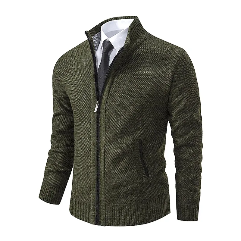 Men's Casual Knitted Cardigan Sweater Jacket With Stand Collar Full Zip 100% Polyester Thermal Autumn Winter Top