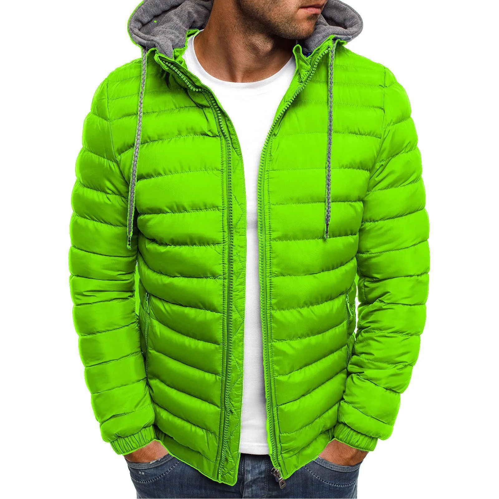 Men's Lightweight Hooded Quilted Jacket Windproof Warm Puffer Coat With Contrast Lining For Men Outdoor Casual Daily Wear