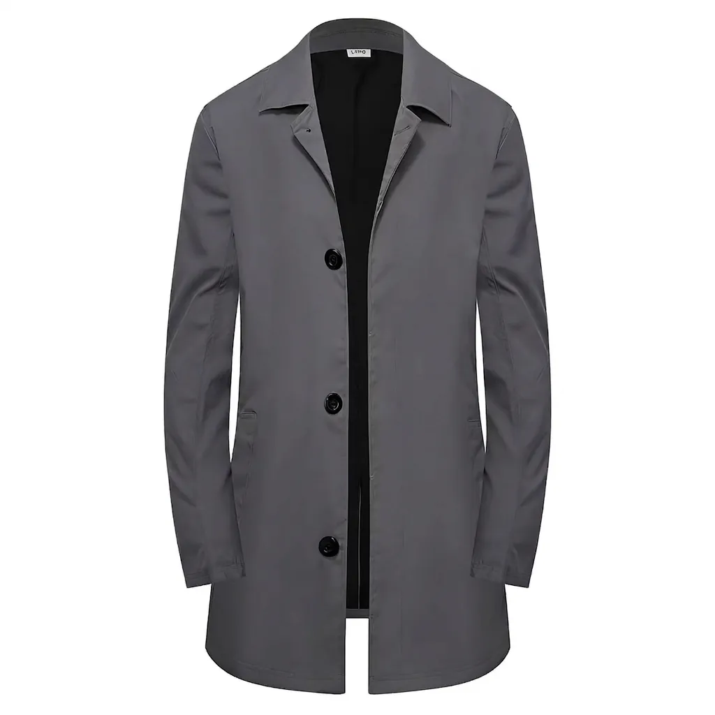 Trench Uomo Classico Media Lunghezza Poliestere Monopetto Rever Casual Business Antivento Primavera Autunno Giacca