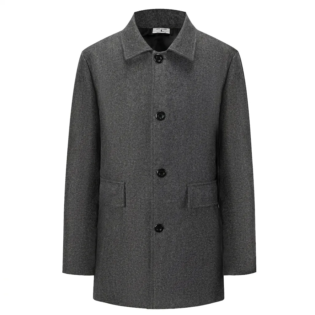 Men Mid-Length Woolen Overcoat Business Casual Lapel Single-Breasted Windbreaker Trench Coat For Autumn Spring Outerwear