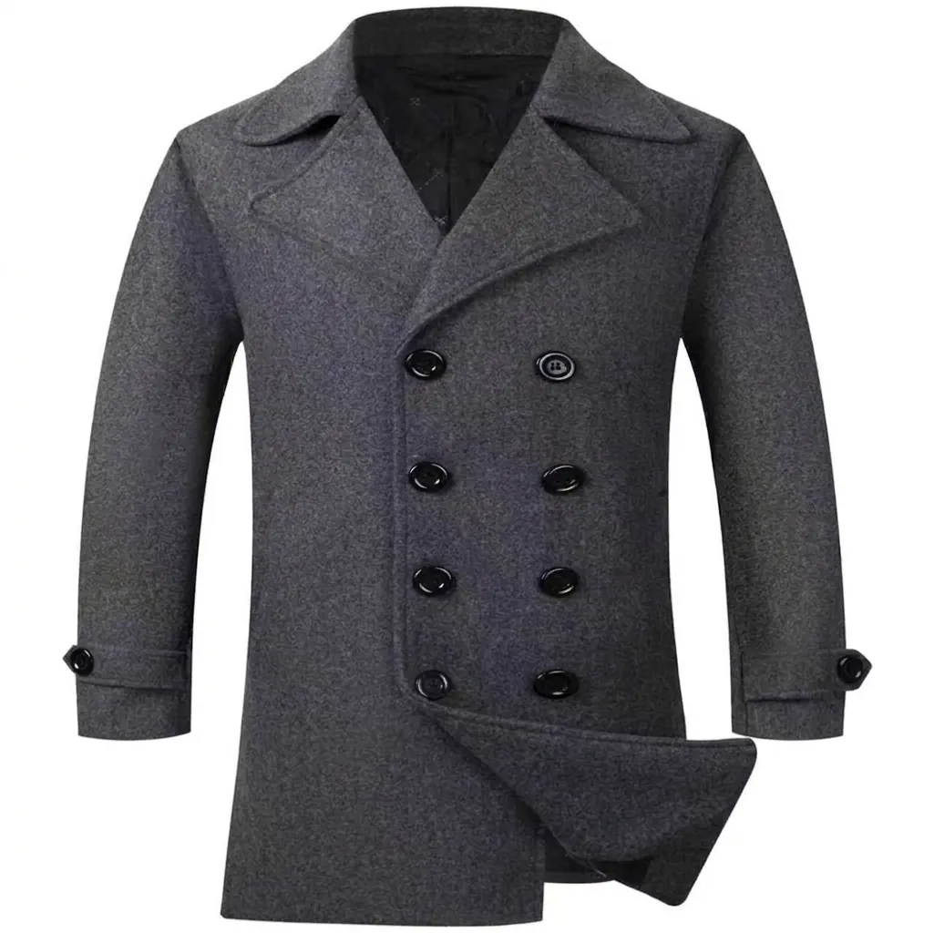 Herren Zweireihiger Langer Mantel Polyester Wolloptik Business Casual Warmer Winter Trenchcoat Für Herren Slim Fit Oberbekleidung