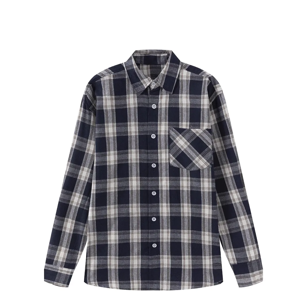 Men Classic Plaid Long Sleeve Shirt Lapel Button Down Casual Checkered Top With Chest Pocket Minimalist Polyester Clothing