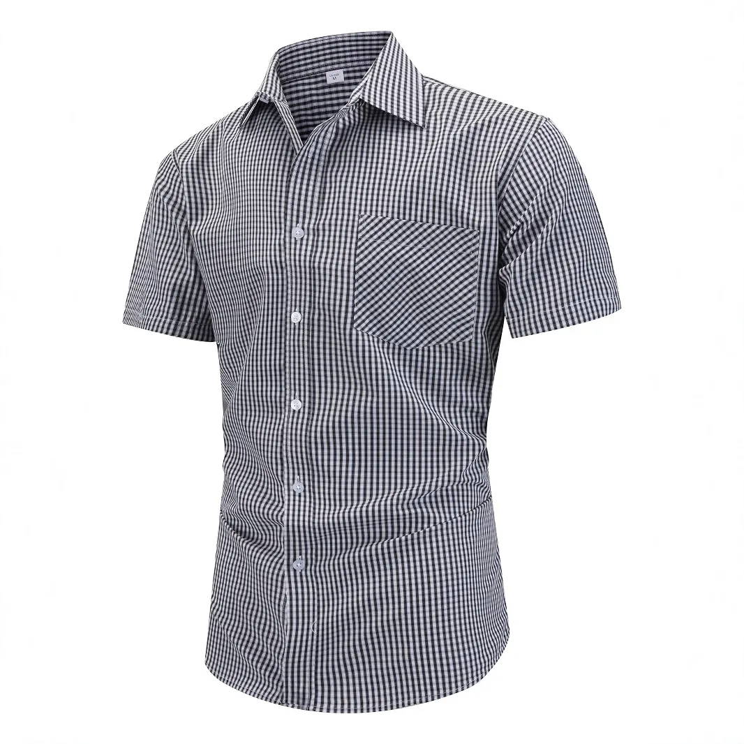 Men's Short Sleeve Plaid Shirt Polyester Rayon Blend Gingham Pattern Button Up Regular Fit Casual Office Business Daily Top
