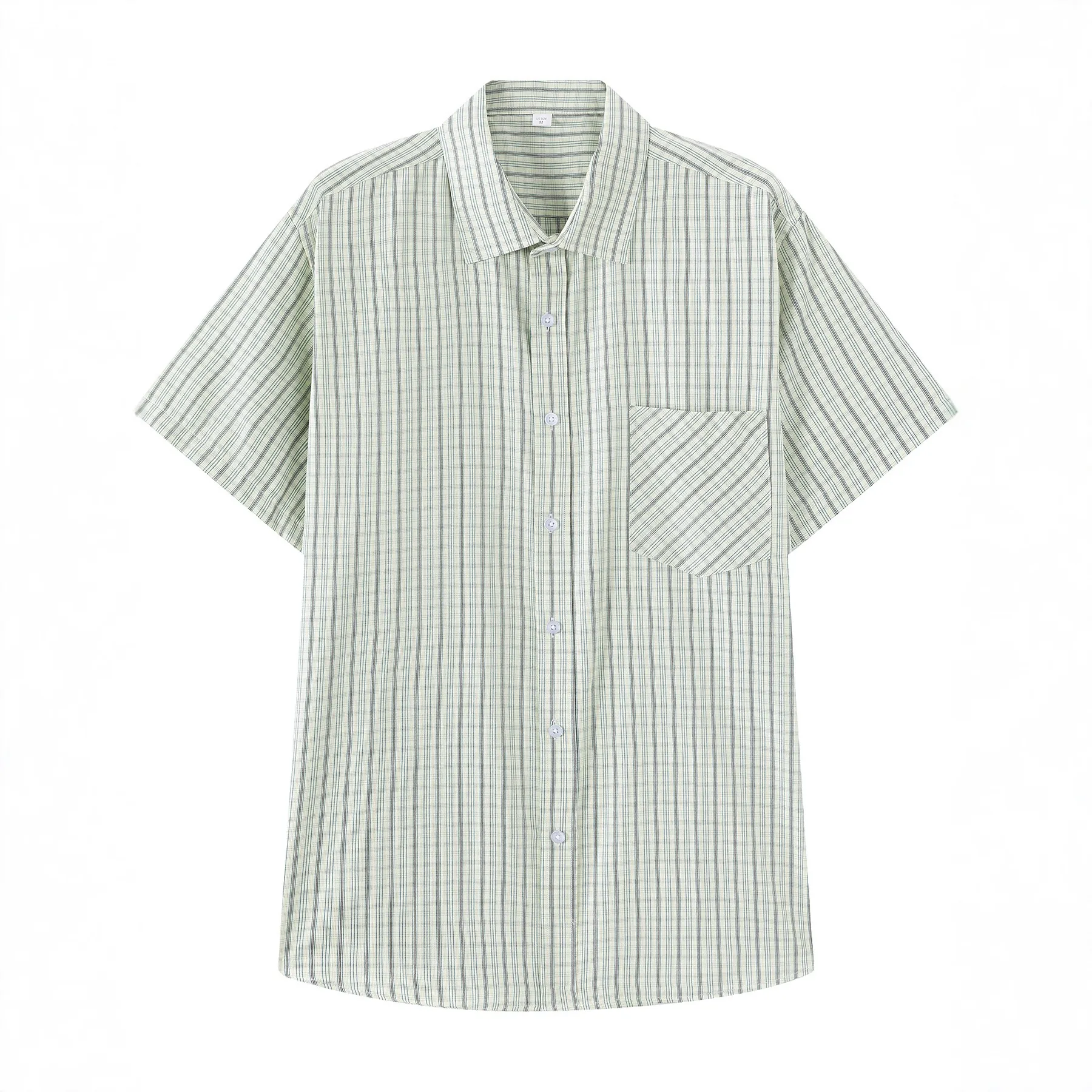 Chemise Décontractée à Manches Courtes pour Hommes en Mélange de Polyester et Rayonne à Fines Rayures avec Poche Respirante