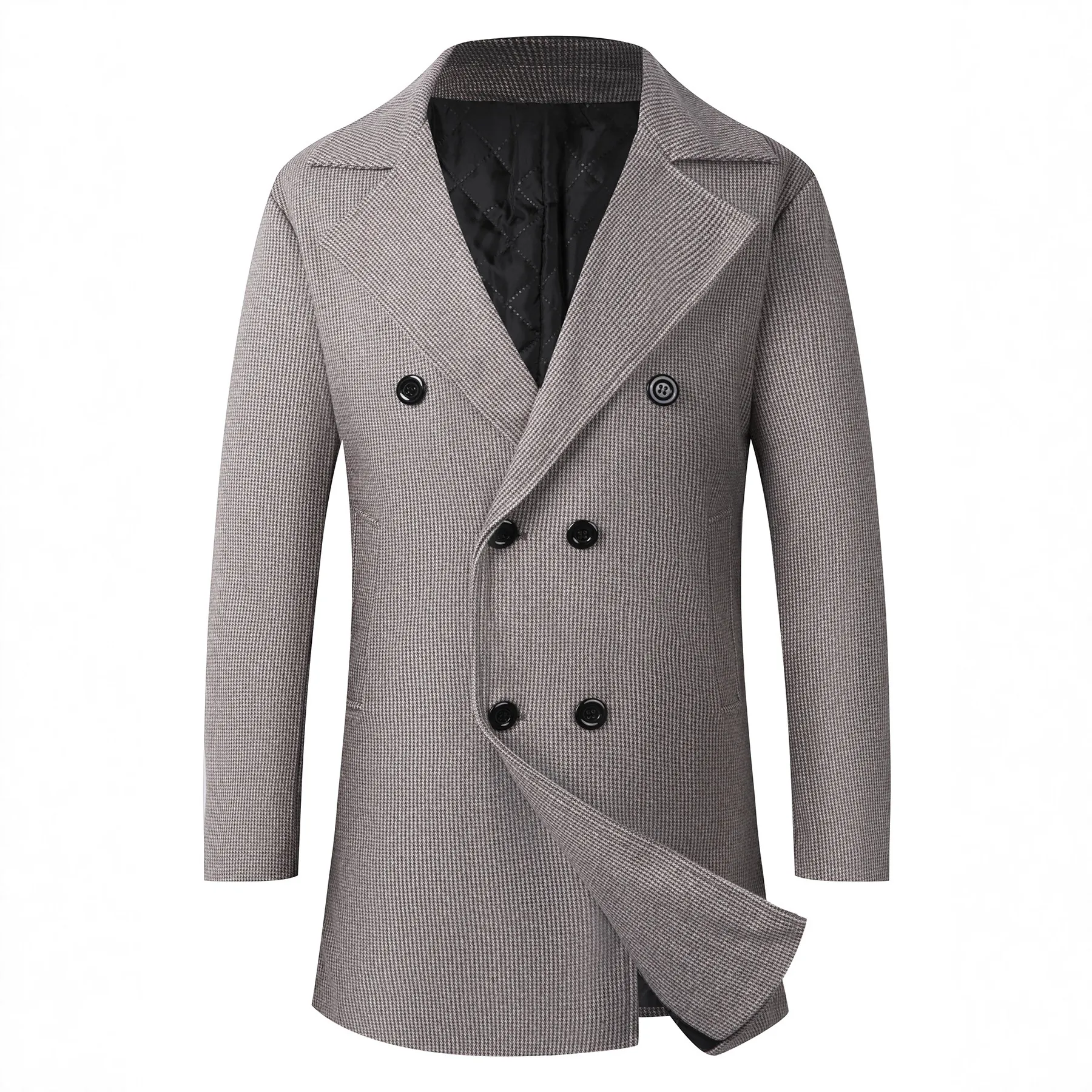 Men's Wool Blend Double Breasted Overcoat Slim Fit Thick Winter Trench Coat Business Casual Quilted Lining Long Jacket
