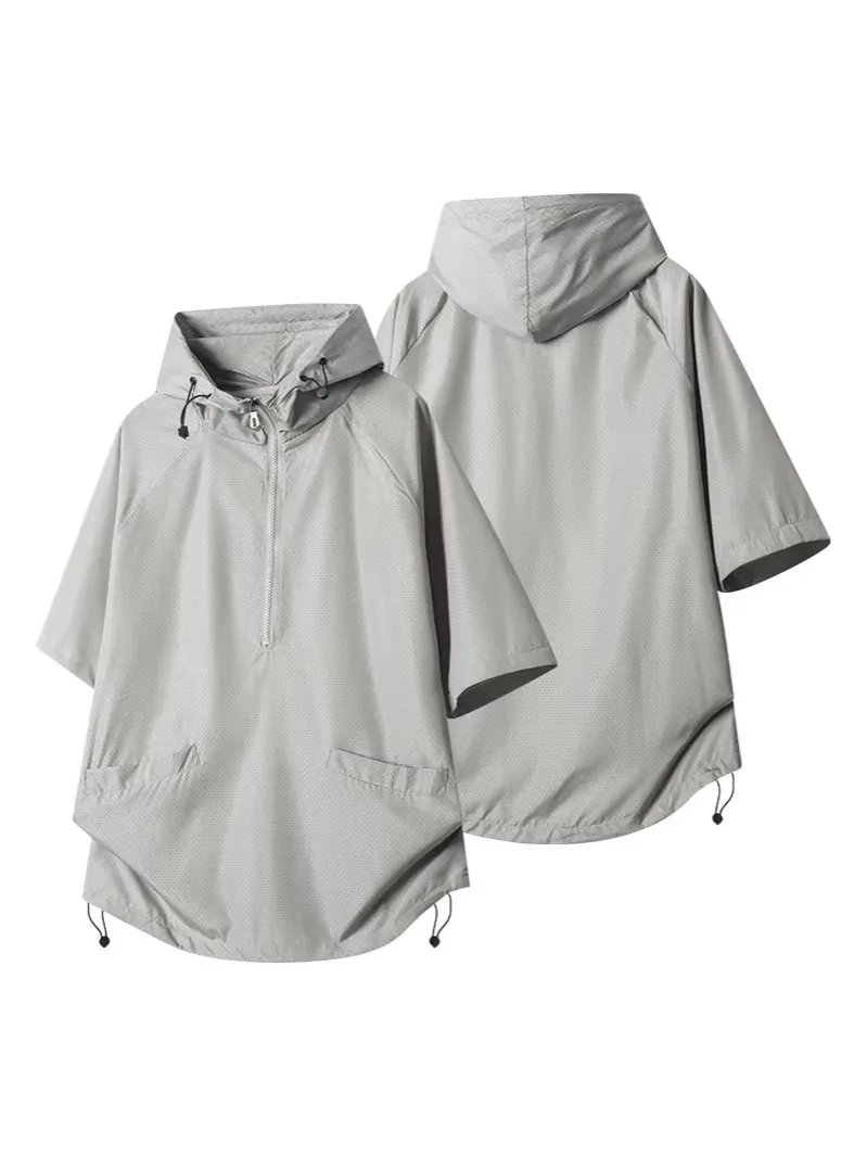 Herren Schnelltrocknendes Sportbekleidung Set Atmungsaktiv Kapuzen Halb Reißverschluss Kurzarm Top Und Shorts Für Outdoor Sport Freizeit