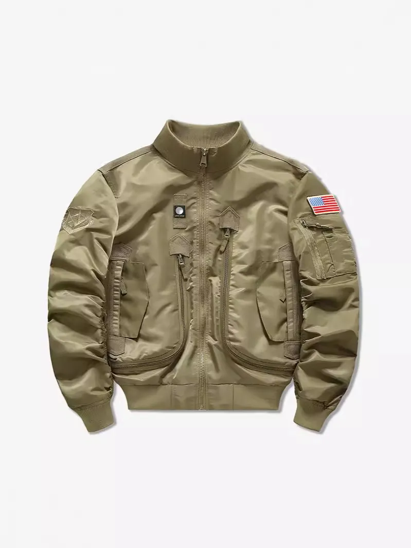 Men MA-1 Flight Bomber Jacket Tactical Military Style Lightweight Windproof Outerwear Coat With Multi Pockets Ribbed Cuffs
