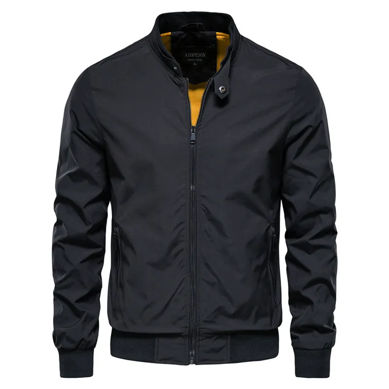 Men's Stand Collar Bomber Jacket Polyester Windbreaker Contrast Lining Casual Regular Fit Spring Autumn Lightweight Top