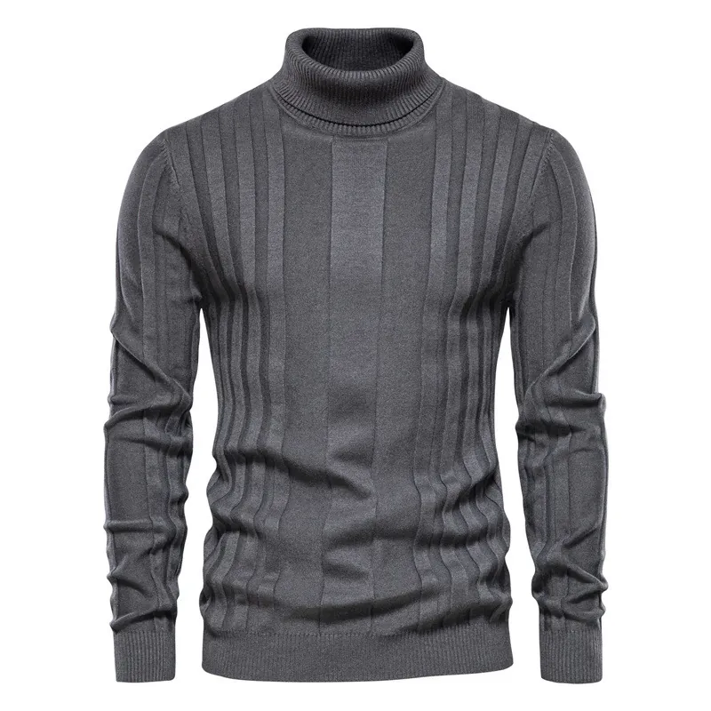 Maglione da Uomo in Maglia a Dolcevita Misto Cotone a Costine Pullover Slim Fit Casual Manica Lunga Calda Tinta Unita Top Autunno Inverno