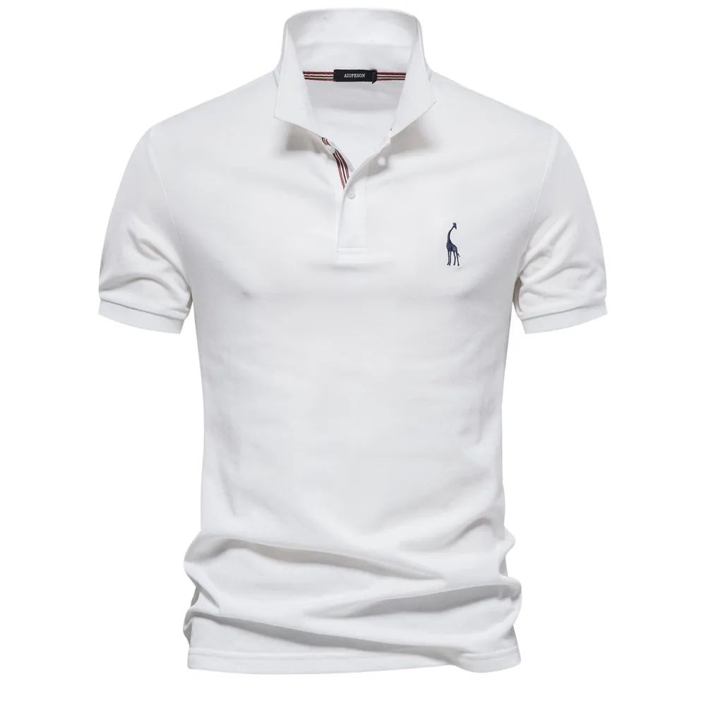 Polo de Manga Corta para Hombre Mezcla de Algodón Cuello de Solapa Casual Bordado de Jirafa Color Sólido Polo Básico
