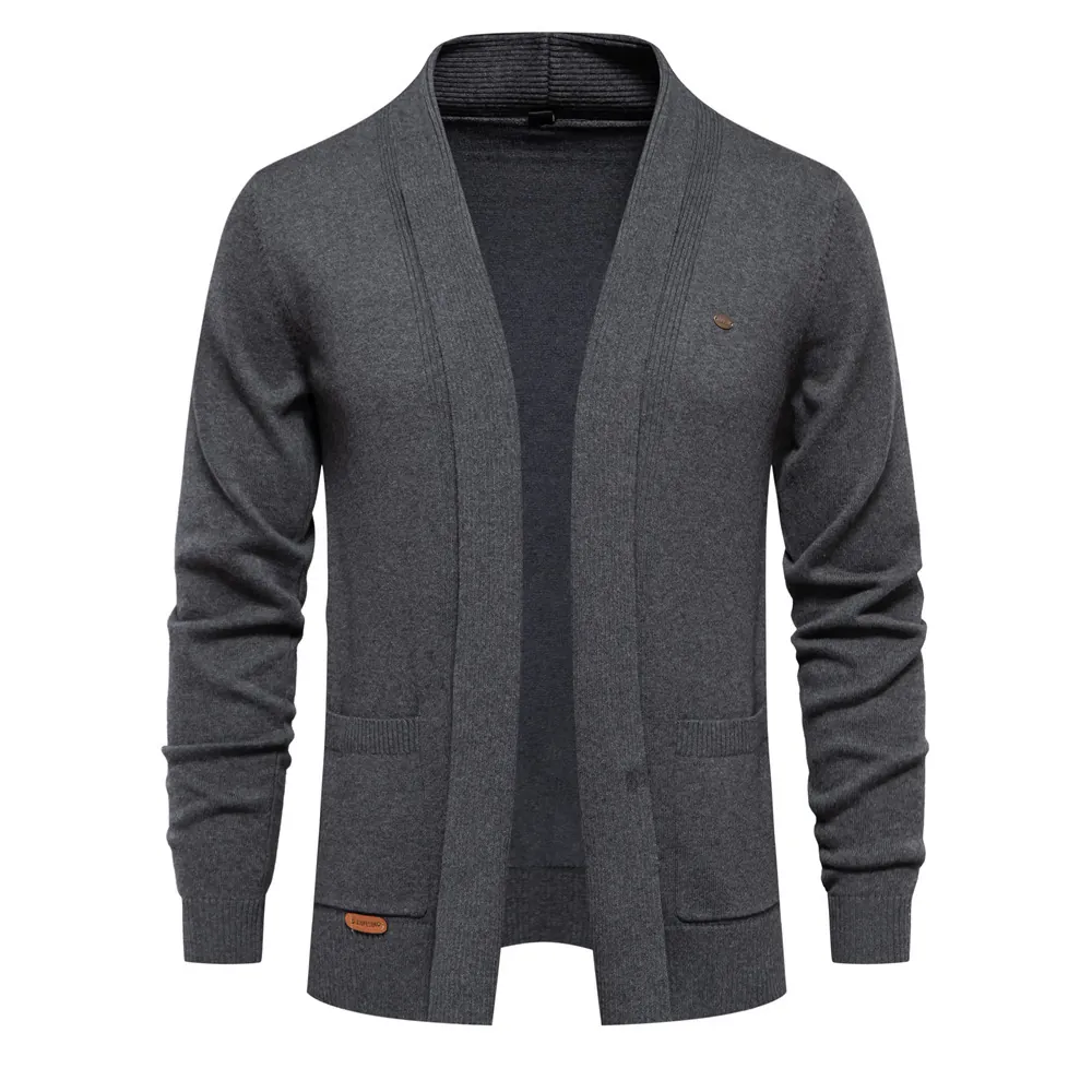 Men's Casual Knitted Cardigan Shawl Collar Open Front Sweater With Pockets Cotton Long Sleeve Urban Style Knitwear For Men