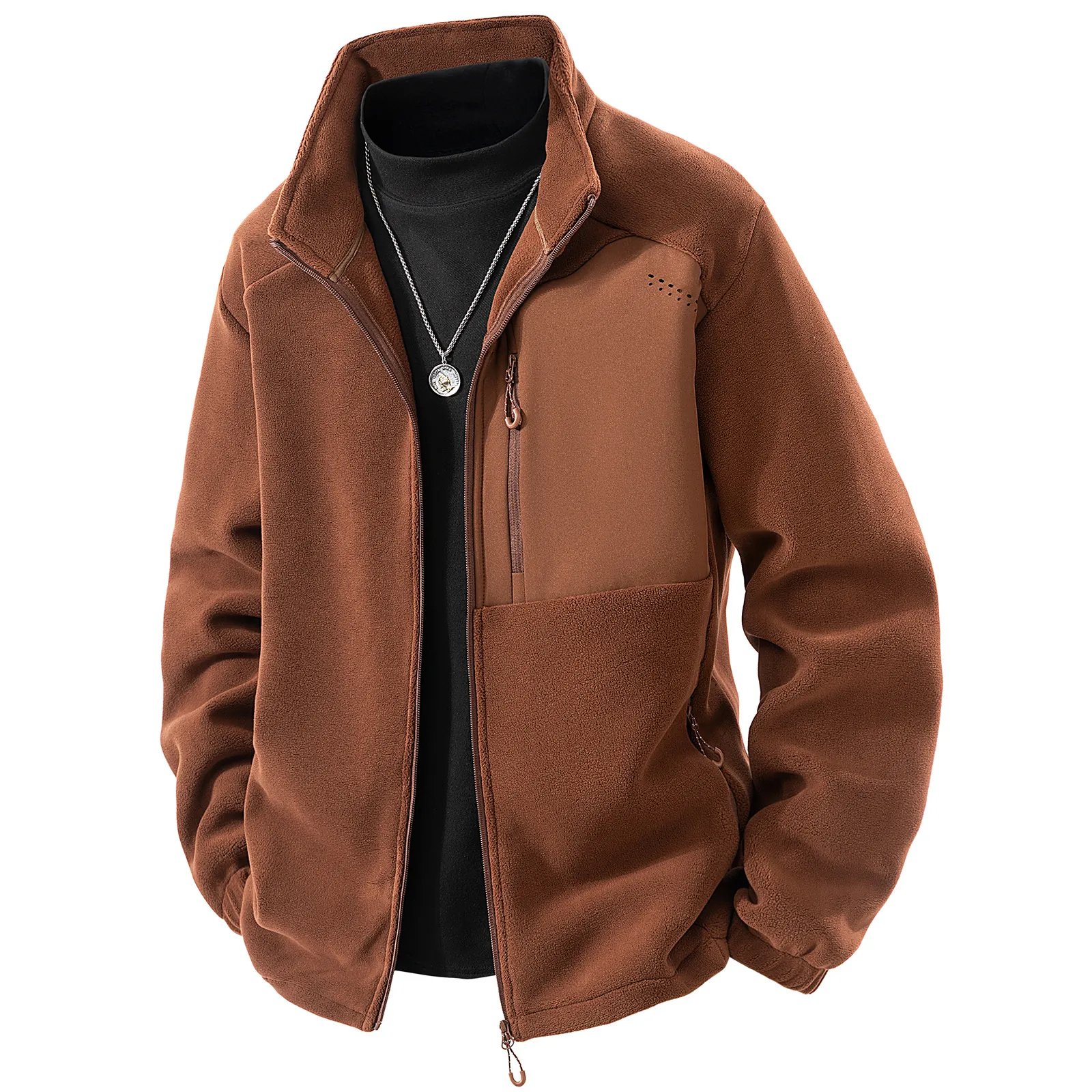Giacca in Pile Outdoor da Uomo Cappotto in Pile Polare Caldo Spesso Collo Alto Zip Intera Antivento Abbigliamento Invernale per Escursioni